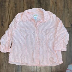 Talbots Peach and White Striped Button-Down Shirt